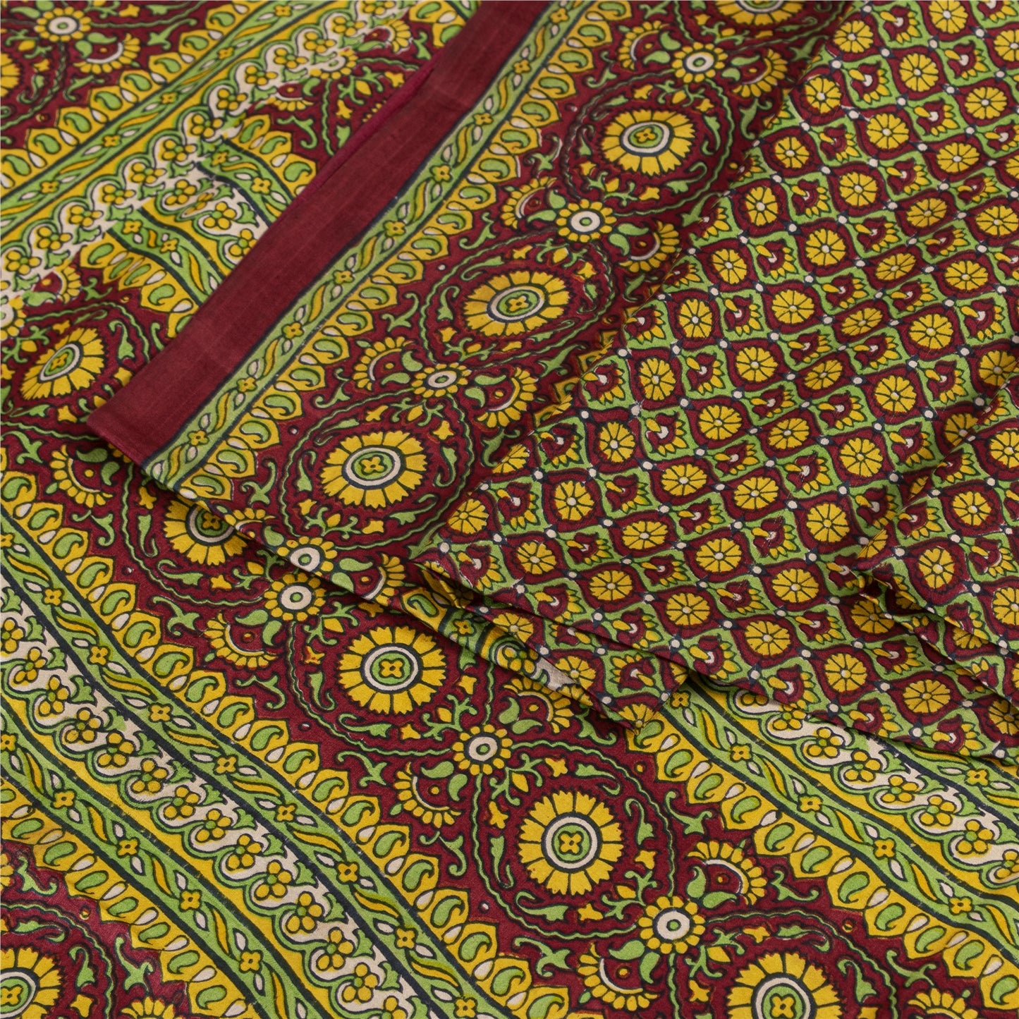 Sanskriti Vintage Sarees Green Indian Pure Silk Printed Sari 5+yd Craft Fabric