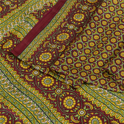 Sanskriti Vintage Sarees Green Indian Pure Silk Printed Sari 5+yd Craft Fabric