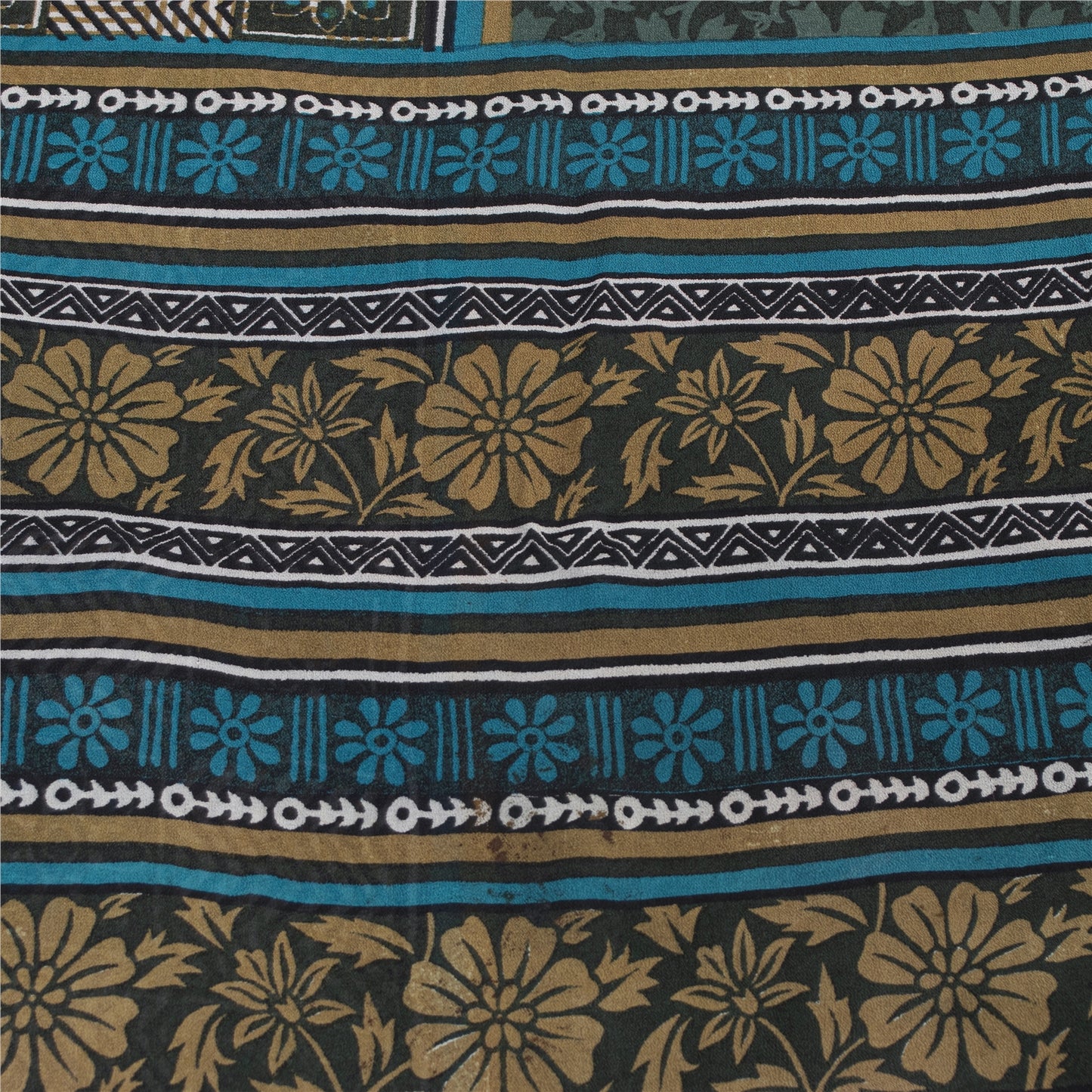 Sanskriti Vintage Sarees Green Pure Silk Floral Printed Sari 5+yd Craft Fabric