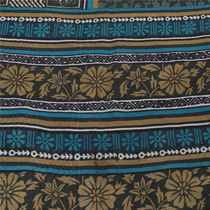 Sanskriti Vintage Sarees Green Pure Silk Floral Printed Sari 5+yd Craft Fabric