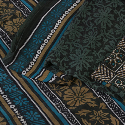 Sanskriti Vintage Sarees Green Pure Silk Floral Printed Sari 5+yd Craft Fabric