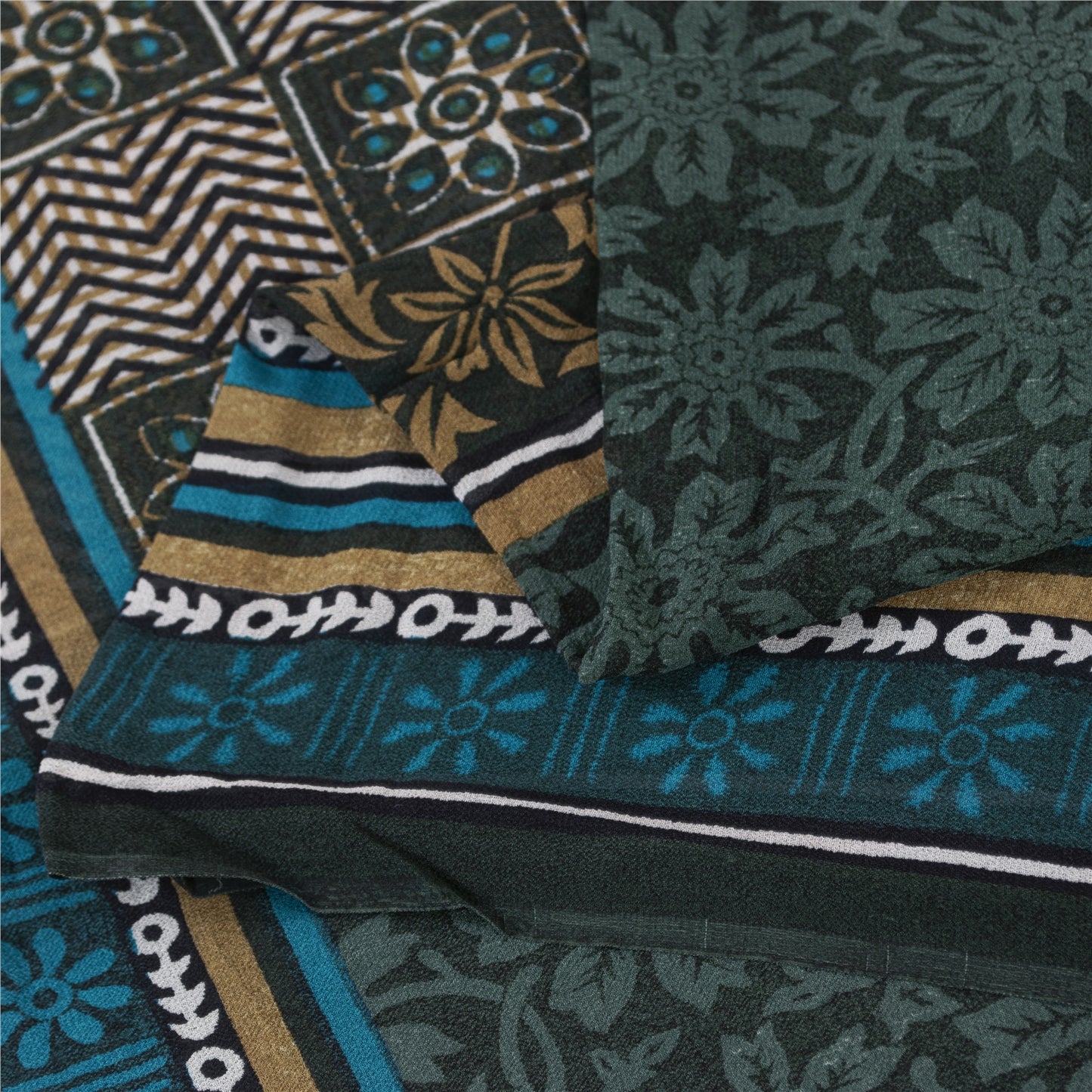 Sanskriti Vintage Sarees Green Pure Silk Floral Printed Sari 5+yd Craft Fabric