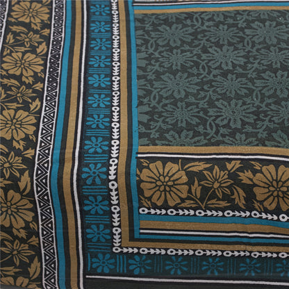 Sanskriti Vintage Sarees Green Pure Silk Floral Printed Sari 5+yd Craft Fabric