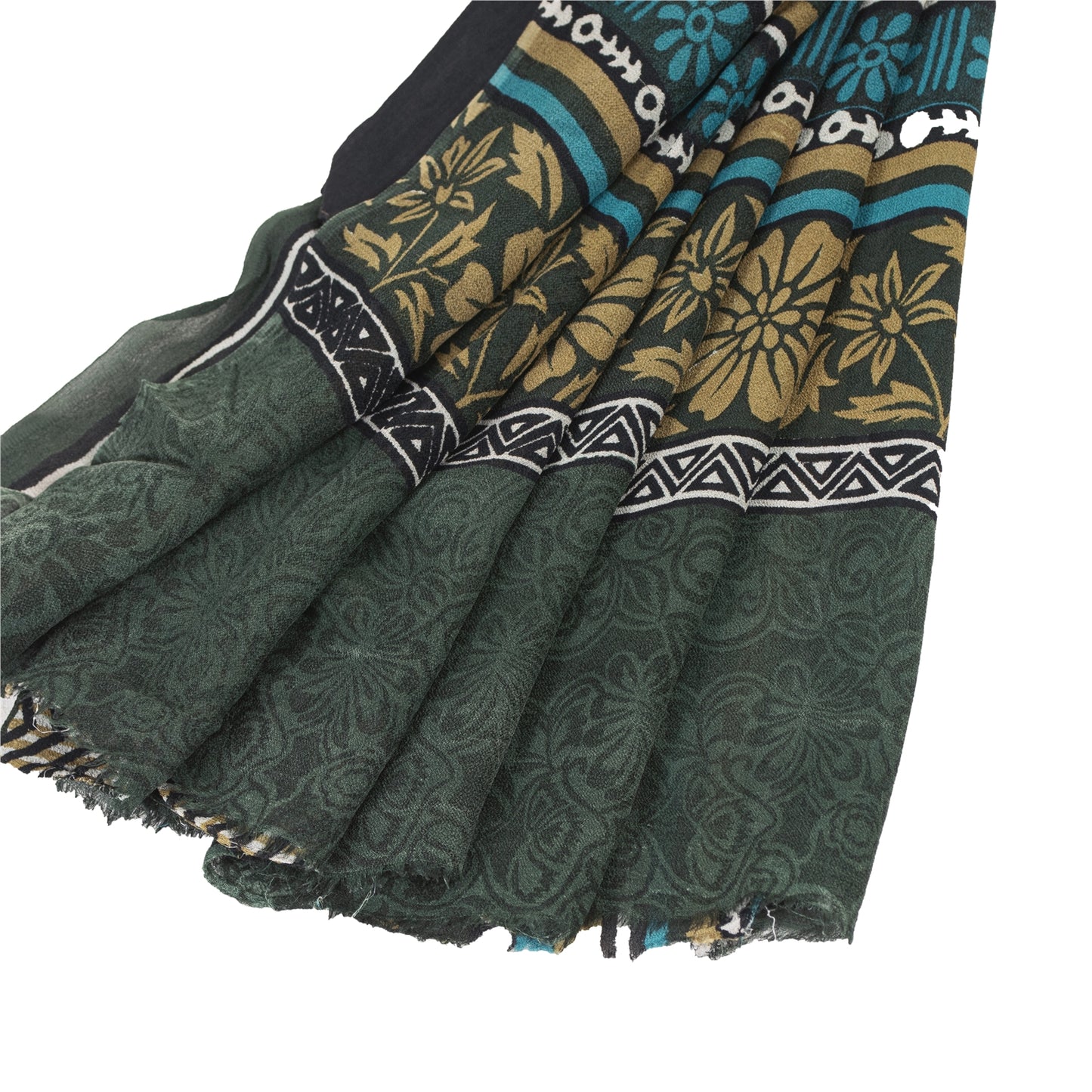 Sanskriti Vintage Sarees Green Pure Silk Floral Printed Sari 5+yd Craft Fabric