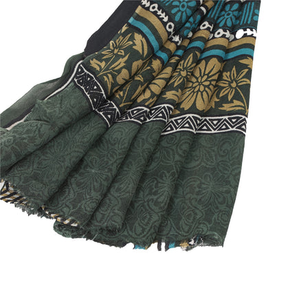 Sanskriti Vintage Sarees Green Pure Silk Floral Printed Sari 5+yd Craft Fabric