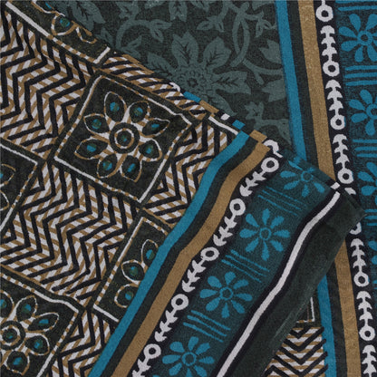Sanskriti Vintage Sarees Green Pure Silk Floral Printed Sari 5+yd Craft Fabric