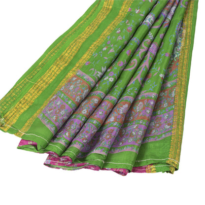 Sanskriti Vintage Sarees Pink Pure Silk Printed Sari 5+yd Floral Craft Fabric