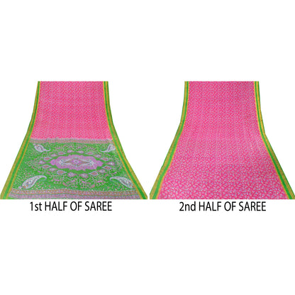 Sanskriti Vintage Sarees Pink Pure Silk Printed Sari 5+yd Floral Craft Fabric