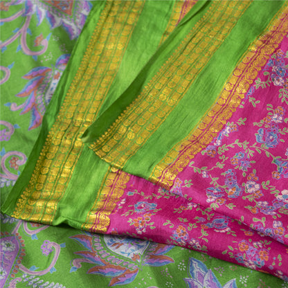 Sanskriti Vintage Sarees Pink Pure Silk Printed Sari 5+yd Floral Craft Fabric