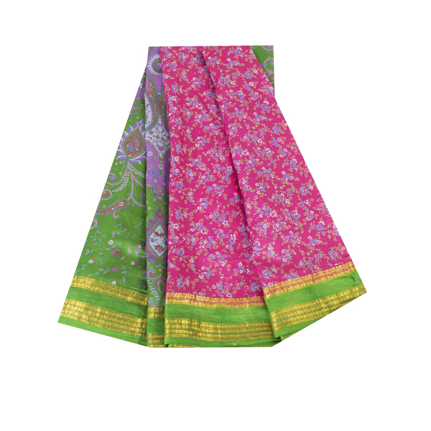 Sanskriti Vintage Sarees Pink Pure Silk Printed Sari 5+yd Floral Craft Fabric