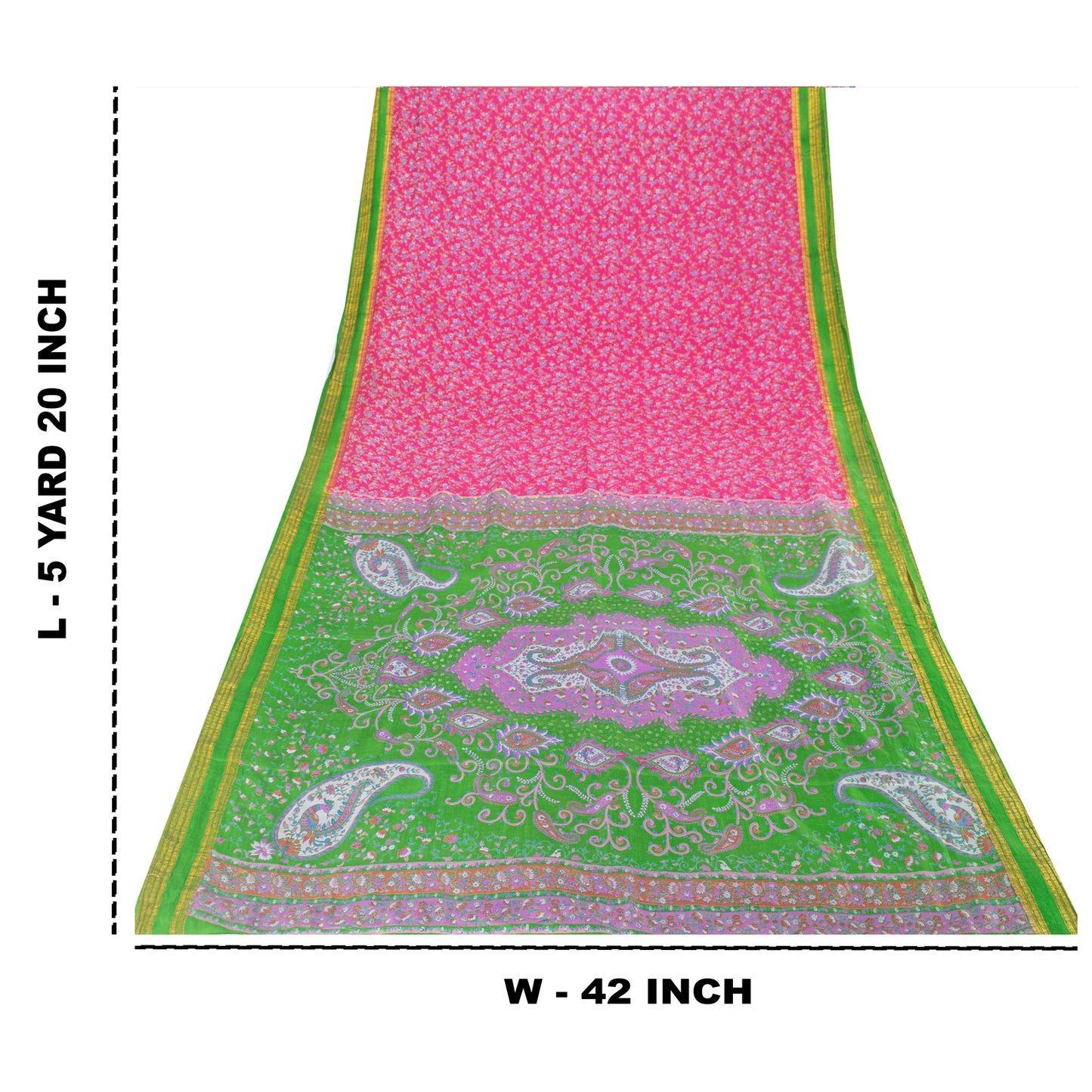 Sanskriti Vintage Sarees Pink Pure Silk Printed Sari 5+yd Floral Craft Fabric