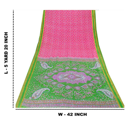 Sanskriti Vintage Sarees Pink Pure Silk Printed Sari 5+yd Floral Craft Fabric
