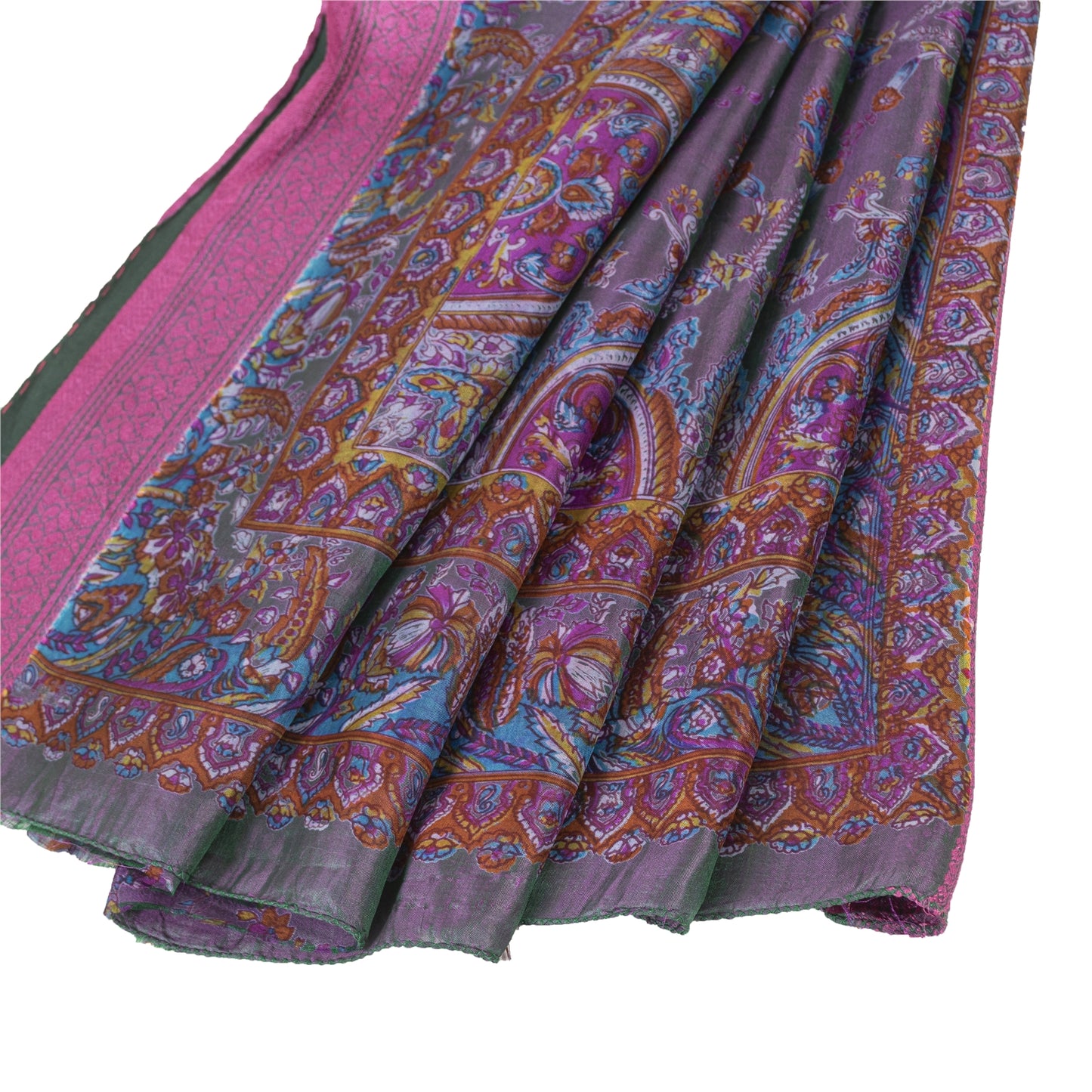 Sanskriti Vintage Sarees Gray Indian Pure Silk Printed Sari 5+yd Craft Fabric