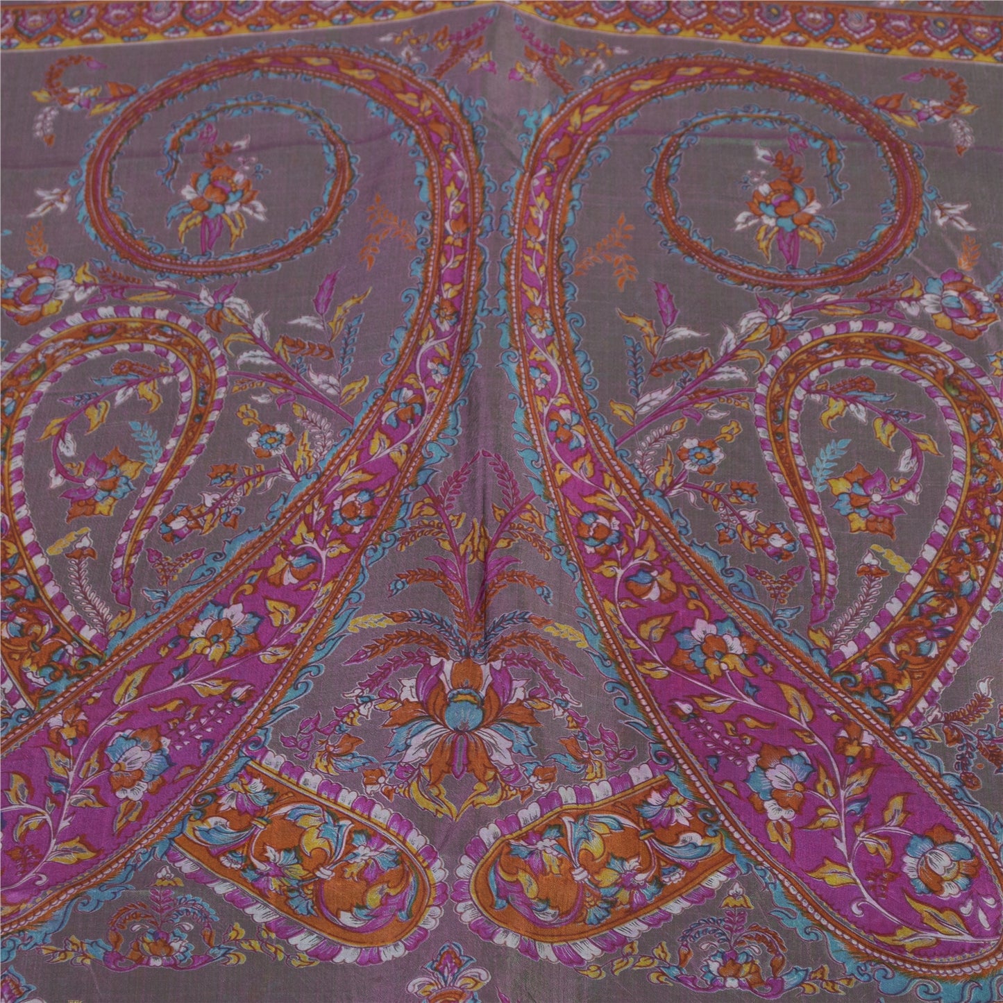 Sanskriti Vintage Sarees Gray Indian Pure Silk Printed Sari 5+yd Craft Fabric