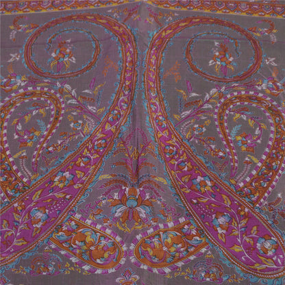 Sanskriti Vintage Sarees Gray Indian Pure Silk Printed Sari 5+yd Craft Fabric