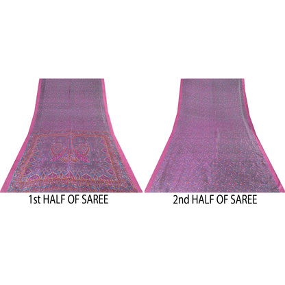 Sanskriti Vintage Sarees Gray Indian Pure Silk Printed Sari 5+yd Craft Fabric