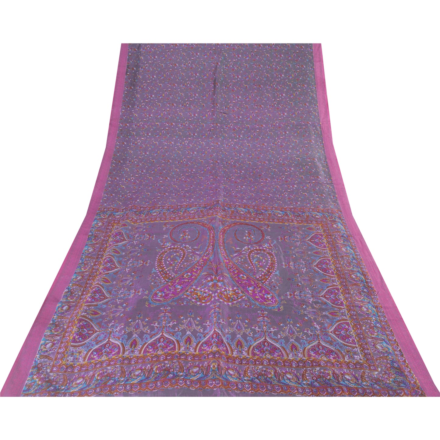 Sanskriti Vintage Sarees Gray Indian Pure Silk Printed Sari 5+yd Craft Fabric