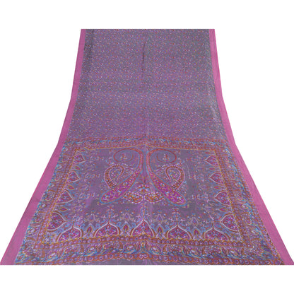 Sanskriti Vintage Sarees Gray Indian Pure Silk Printed Sari 5+yd Craft Fabric