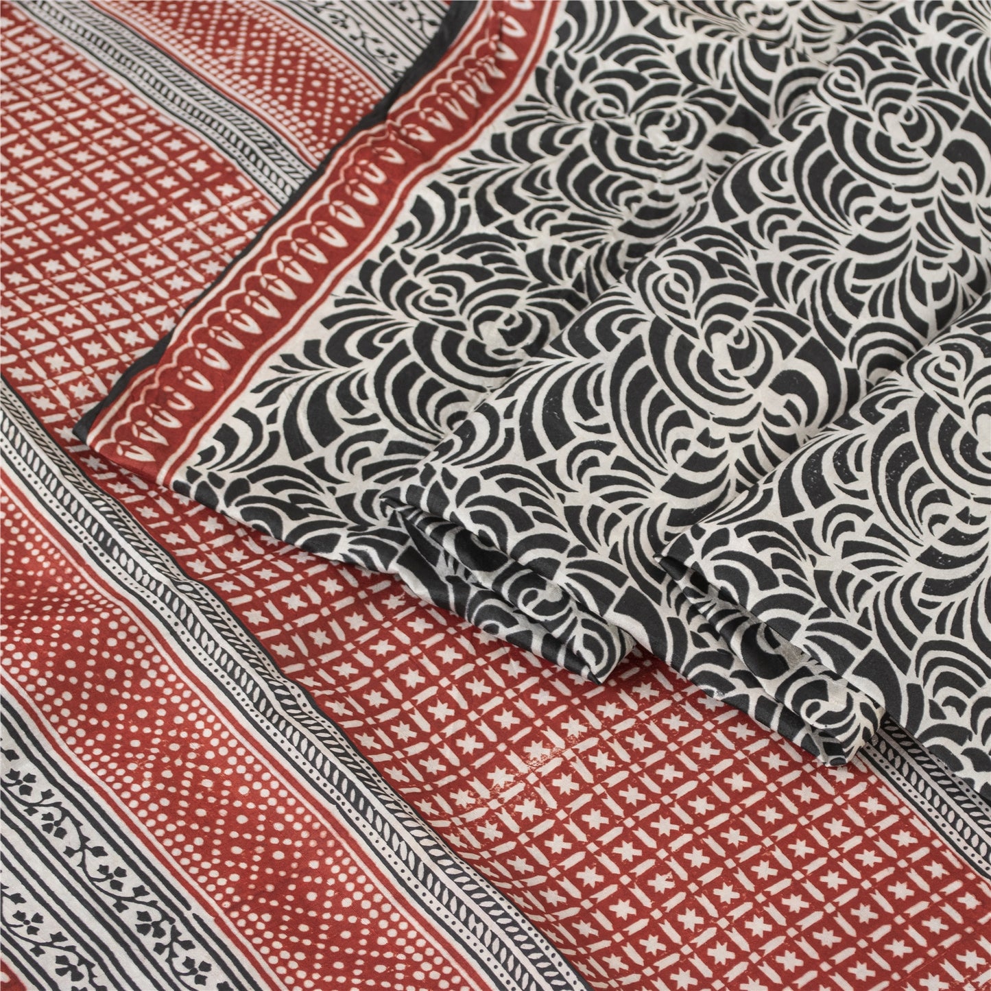 Sanskriti Vintage Sarees Black Indian Pure Silk Printed Sari 5+yd Craft Fabric