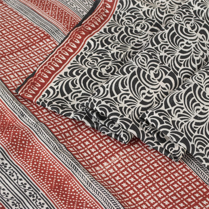 Sanskriti Vintage Sarees Black Indian Pure Silk Printed Sari 5+yd Craft Fabric