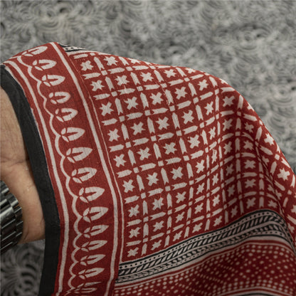 Sanskriti Vintage Sarees Black Indian Pure Silk Printed Sari 5+yd Craft Fabric