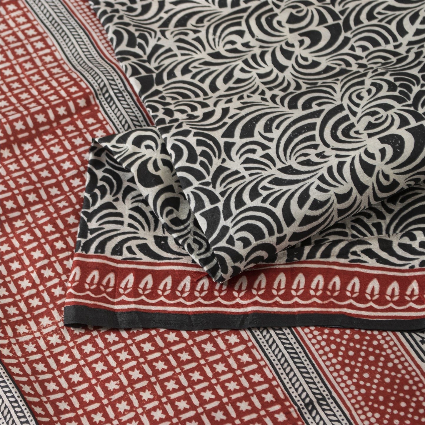 Sanskriti Vintage Sarees Black Indian Pure Silk Printed Sari 5+yd Craft Fabric