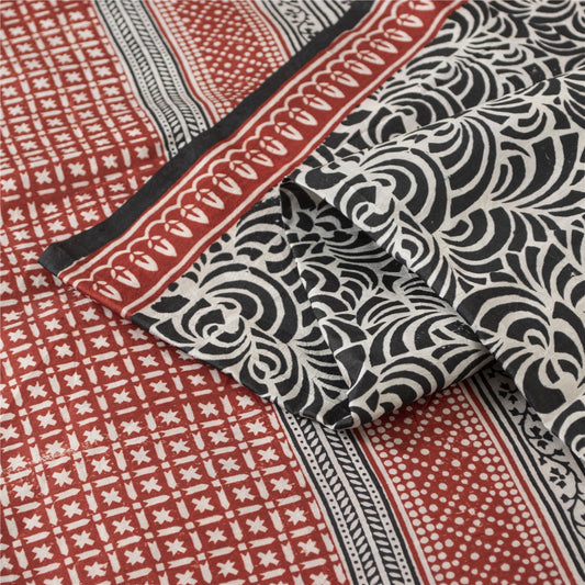 Sanskriti Vintage Sarees Black Indian Pure Silk Printed Sari 5+yd Craft Fabric