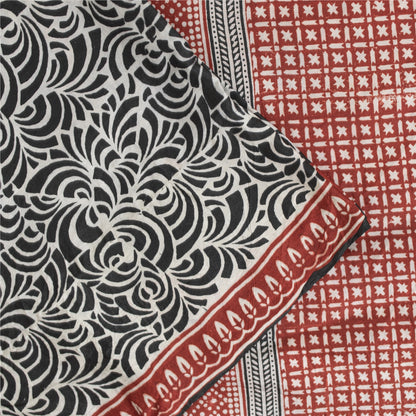 Sanskriti Vintage Sarees Black Indian Pure Silk Printed Sari 5+yd Craft Fabric