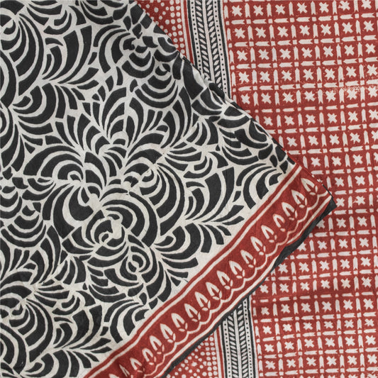 Sanskriti Vintage Sarees Black Indian Pure Silk Printed Sari 5+yd Craft Fabric