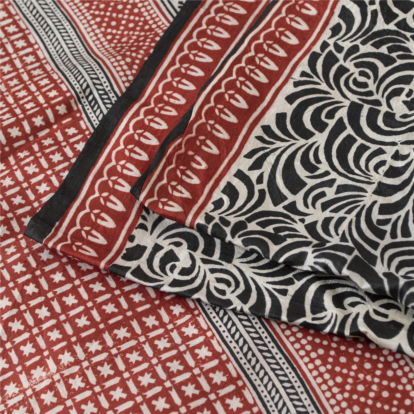 Sanskriti Vintage Sarees Black Indian Pure Silk Printed Sari 5+yd Craft Fabric