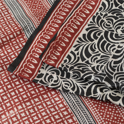 Sanskriti Vintage Sarees Black Indian Pure Silk Printed Sari 5+yd Craft Fabric