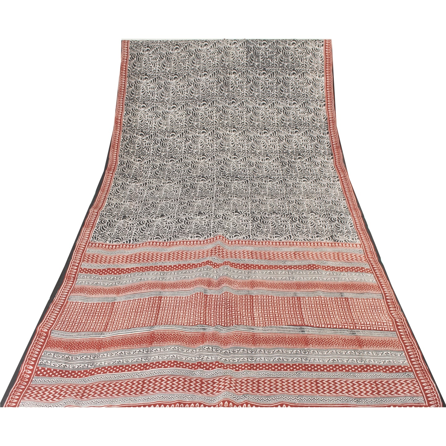 Sanskriti Vintage Sarees Black Indian Pure Silk Printed Sari 5+yd Craft Fabric