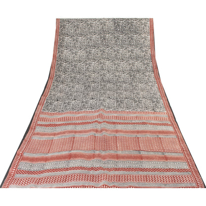 Sanskriti Vintage Sarees Black Indian Pure Silk Printed Sari 5+yd Craft Fabric