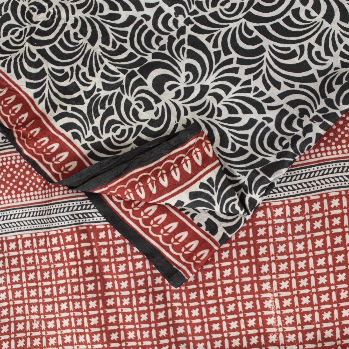 Sanskriti Vintage Sarees Black Indian Pure Silk Printed Sari 5+yd Craft Fabric