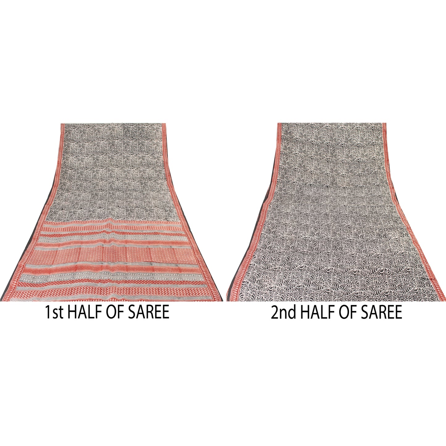 Sanskriti Vintage Sarees Black Indian Pure Silk Printed Sari 5+yd Craft Fabric