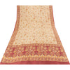Sanskriti Vintage Sarees Cream Pure Silk Floral Printed Sari 5+yd Craft Fabric