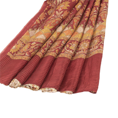 Sanskriti Vintage Sarees Cream Pure Silk Floral Printed Sari 5+yd Craft Fabric