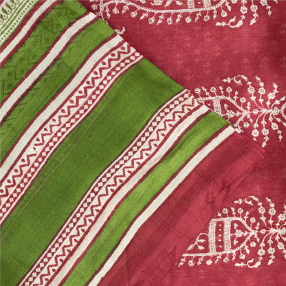 Sanskriti Vintage Sarees Red From India Pure Silk Printed Sari 5+yd Craft Fabric