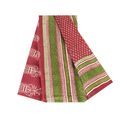 Sanskriti Vintage Sarees Red From India Pure Silk Printed Sari 5+yd Craft Fabric