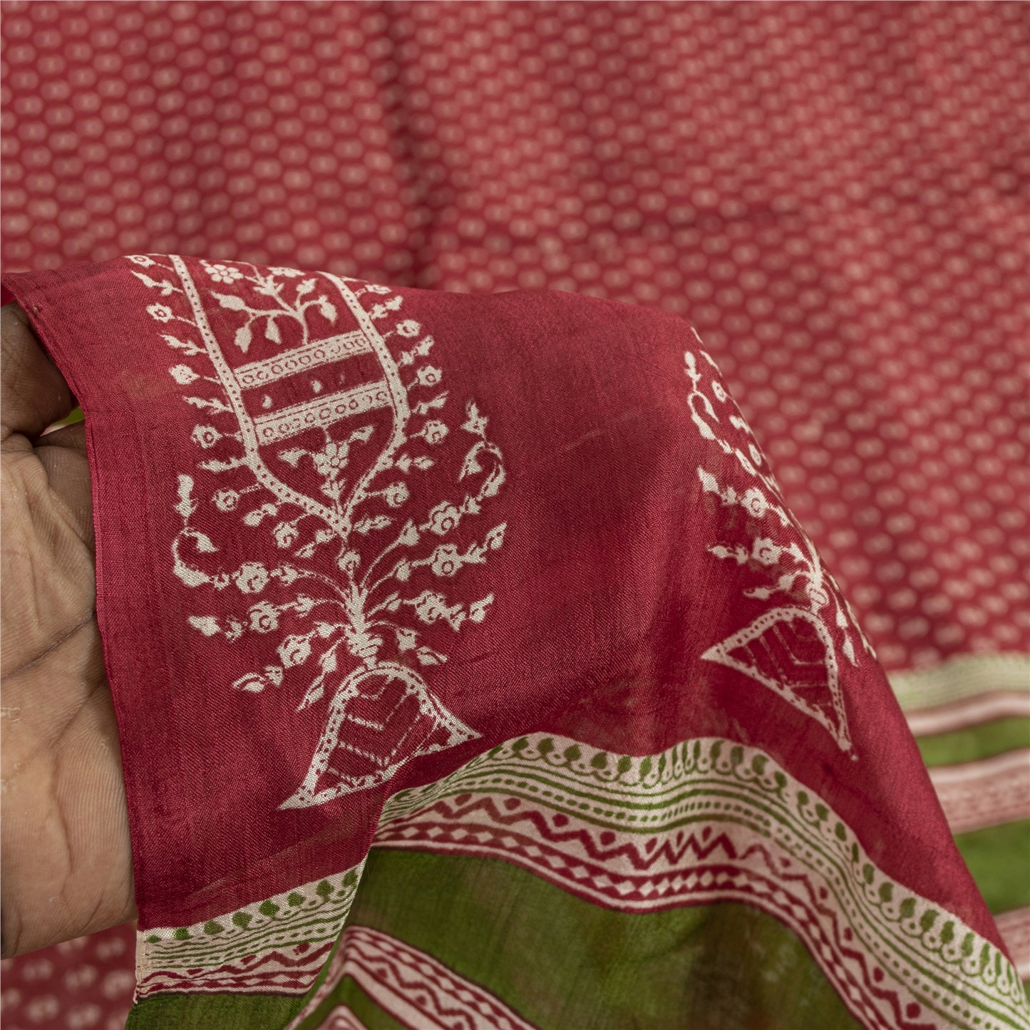 Sanskriti Vintage Sarees Red From India Pure Silk Printed Sari 5+yd Craft Fabric