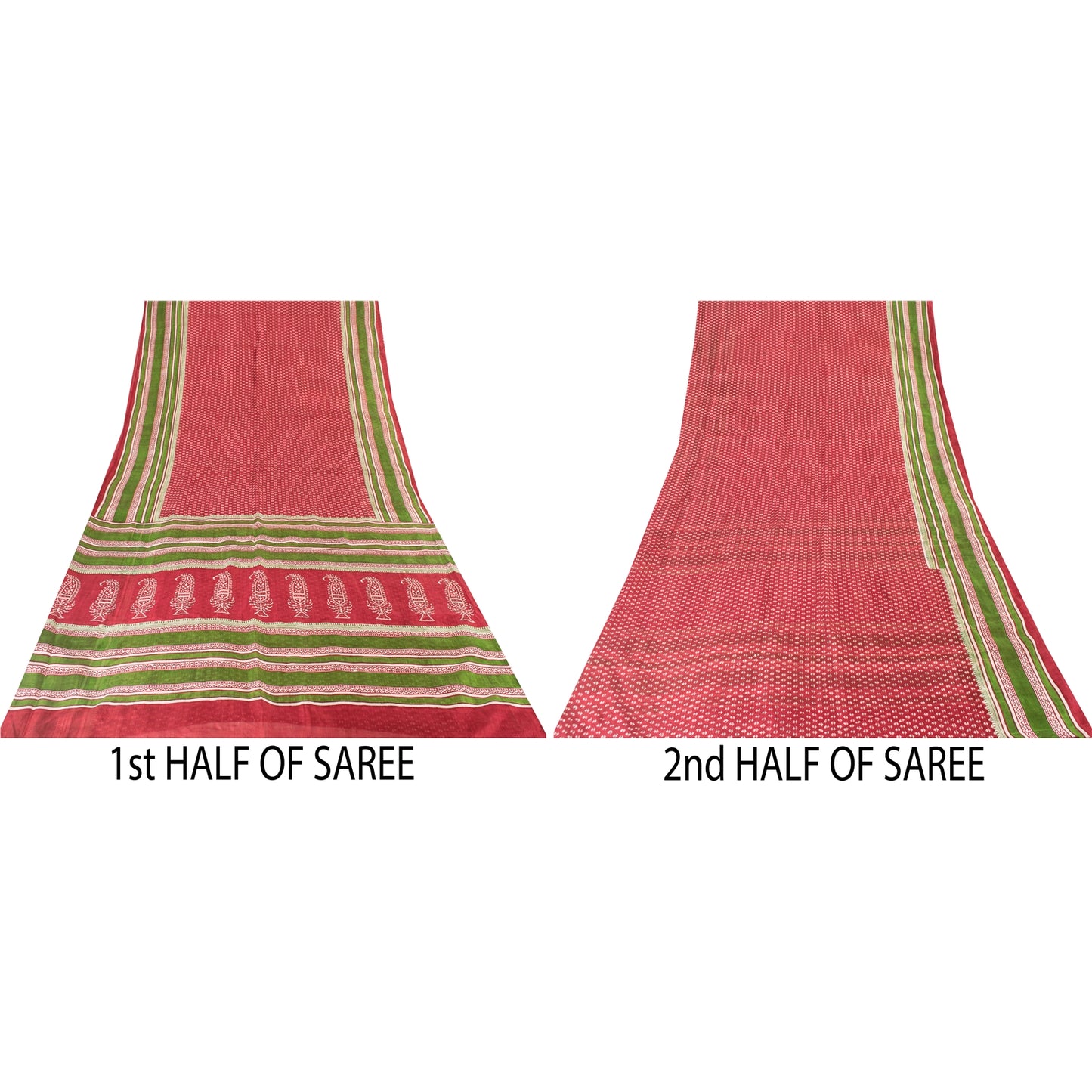 Sanskriti Vintage Sarees Red From India Pure Silk Printed Sari 5+yd Craft Fabric