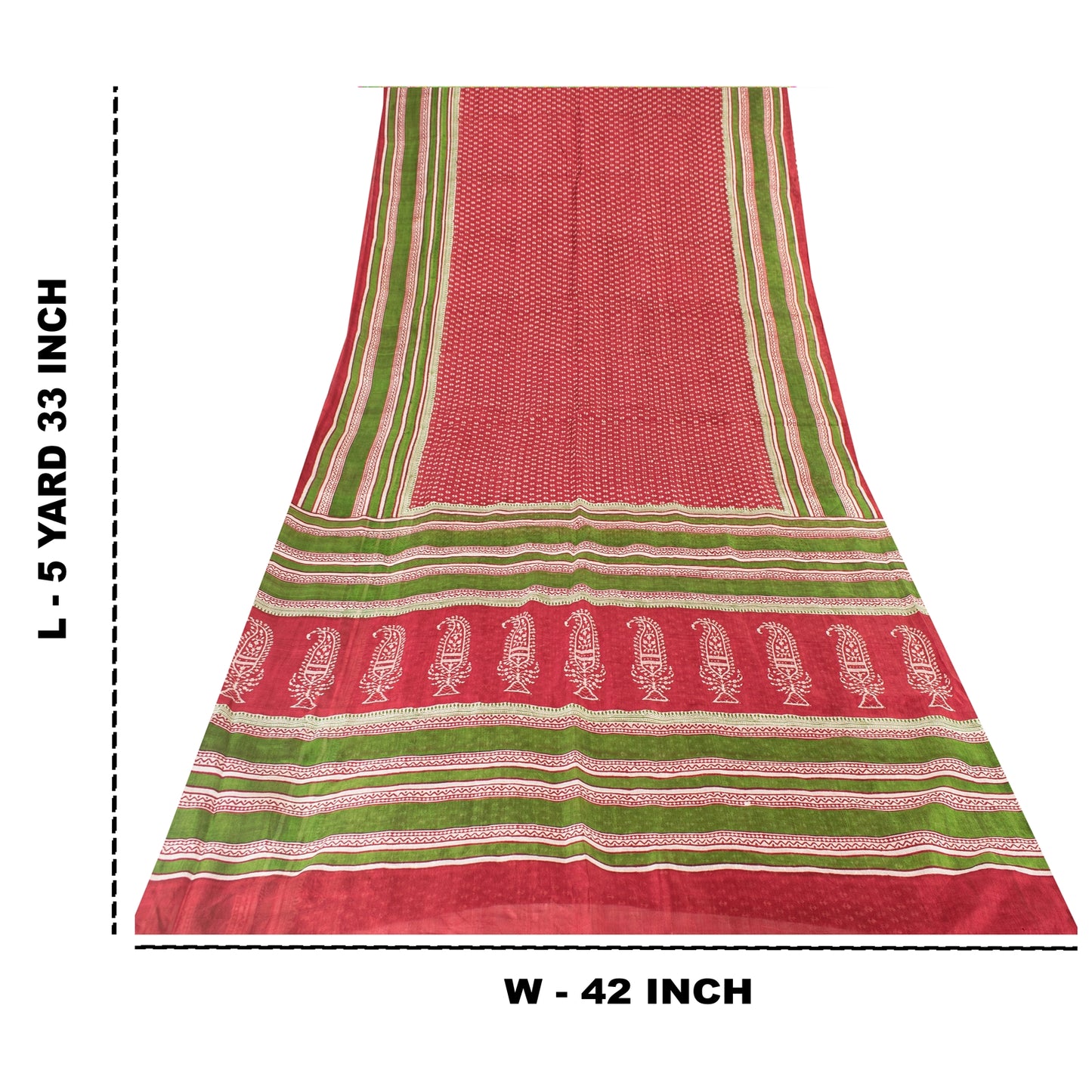 Sanskriti Vintage Sarees Red From India Pure Silk Printed Sari 5+yd Craft Fabric