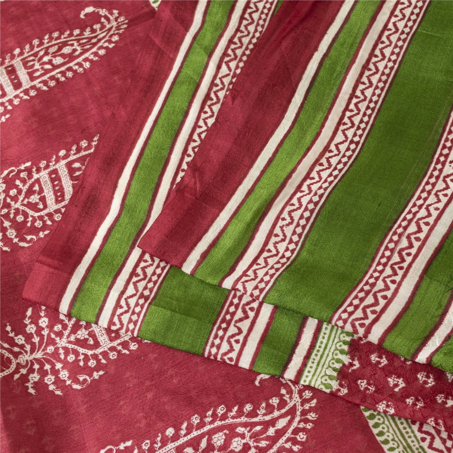 Sanskriti Vintage Sarees Red From India Pure Silk Printed Sari 5+yd Craft Fabric