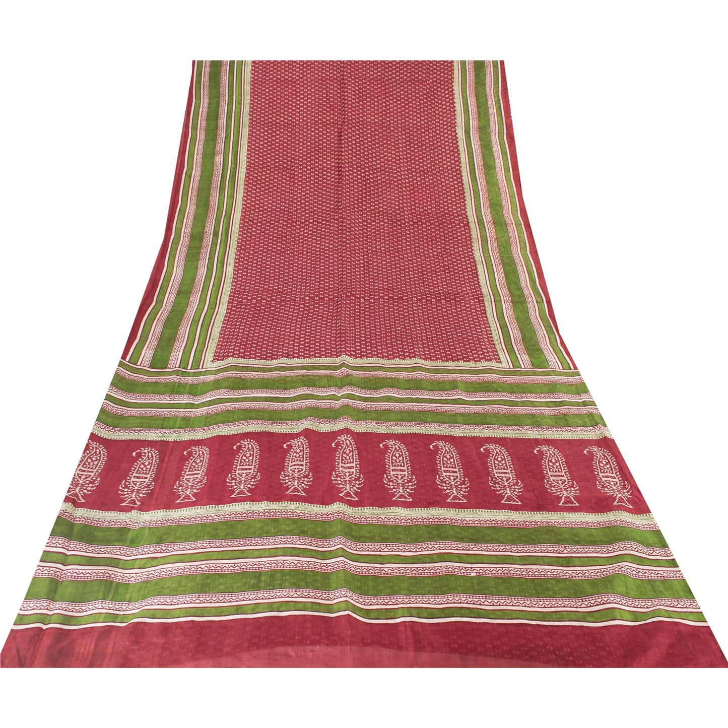 Sanskriti Vintage Sarees Red From India Pure Silk Printed Sari 5+yd Craft Fabric