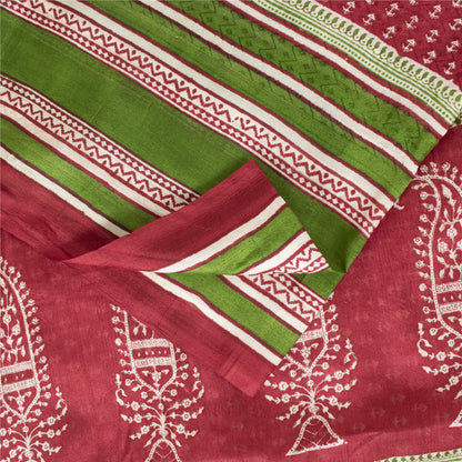 Sanskriti Vintage Sarees Red From India Pure Silk Printed Sari 5+yd Craft Fabric