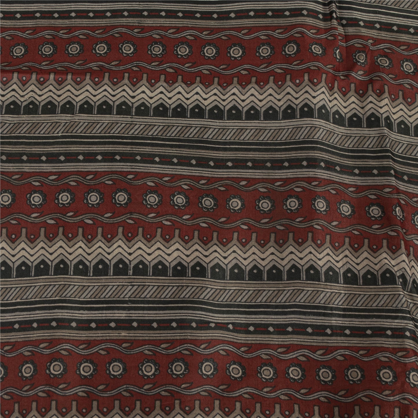 Sanskriti Vintage Sarees Gray Pure Silk Geometric Printed Sari 5+yd Craft Fabric