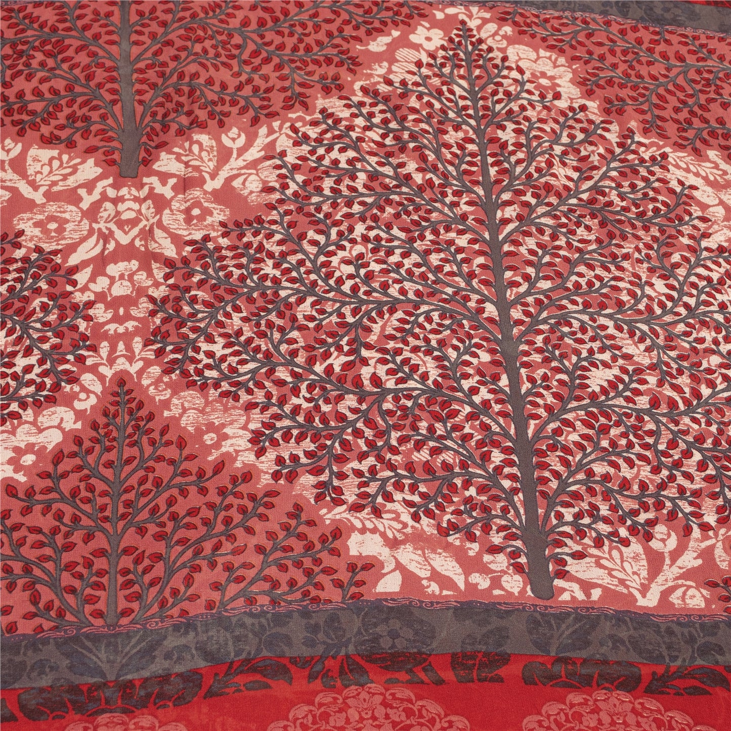 Sanskriti Vintage Sarees Peach Pure Georgette Printed Sari 6yd Craft Fabric