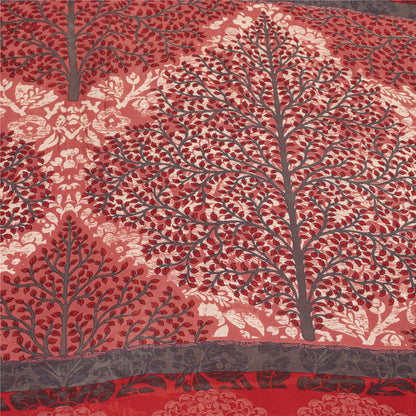 Sanskriti Vintage Sarees Peach Pure Georgette Printed Sari 6yd Craft Fabric