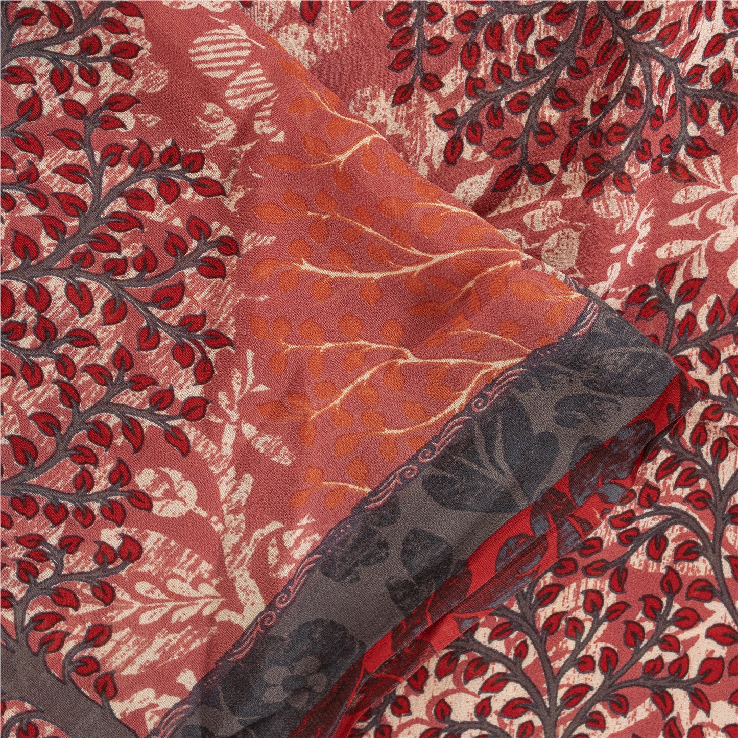 Sanskriti Vintage Sarees Peach Pure Georgette Printed Sari 6yd Craft Fabric