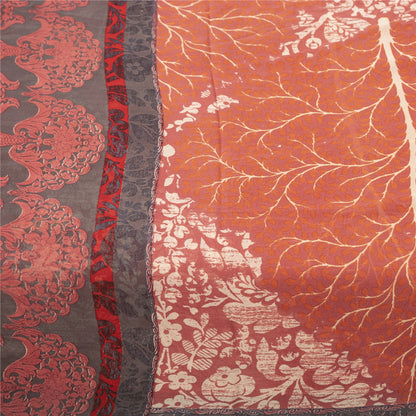 Sanskriti Vintage Sarees Peach Pure Georgette Printed Sari 6yd Craft Fabric